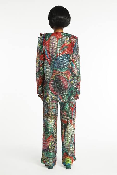 Shop_Aisha Rao_Multi Color Tulle Sequins, Applique Luxora Abstract Print Jacket Pant Set _at_Aza_Fashions