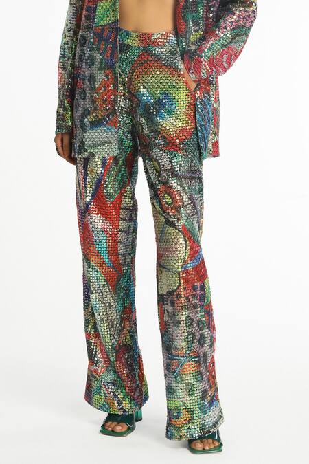 Aisha Rao_Multi Color Tulle Sequins, Applique Luxora Abstract Print Jacket Pant Set _Online_at_Aza_Fashions