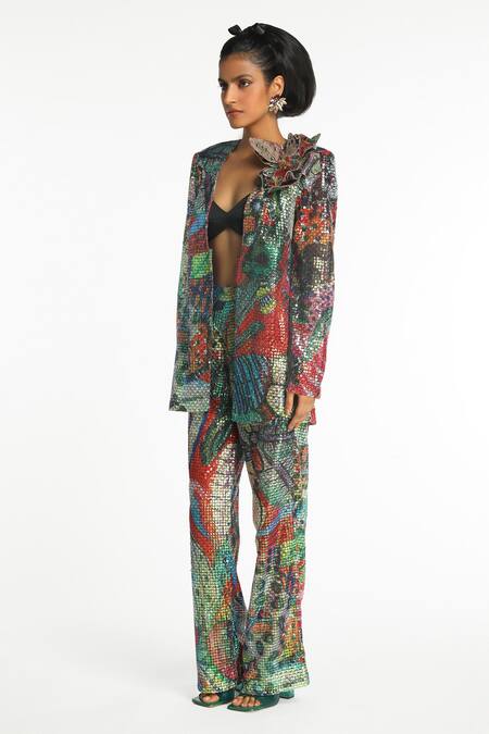 Buy_Aisha Rao_Multi Color Tulle Sequins, Applique Luxora Abstract Print Jacket Pant Set _Online_at_Aza_Fashions