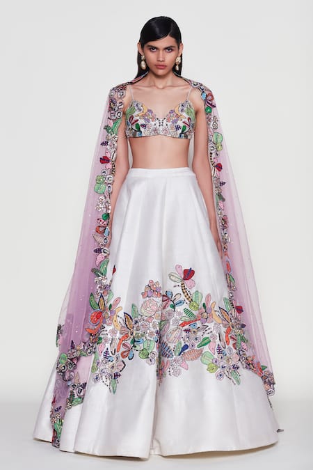 Aisha Rao Magnolia Floral Garden Applique Embellished Lehenga Set 