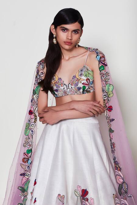 Shop Aisha Rao Ivory Silk, Net Sequins, Beads, Magnolia Floral Garden Embellished Lehenga Set Online at Aza Fashions Shop_Aisha Rao_Ivory Silk, Net Sequins, Beads, Magnolia Floral Garden Embellished Lehenga Set _Online_at_Aza_Fashions