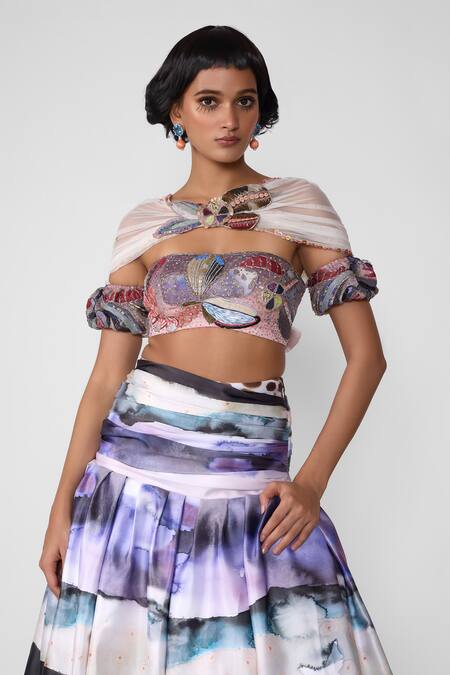 Aisha Rao Multi Color Organza, Tulle Applique, Mystique Abstract Print Lehenga Blouse Set Online at Aza Fashions Aisha Rao_Multi Color Organza, Tulle Applique, Mystique Abstract Print Lehenga Blouse Set _Online_at_Aza_Fashions