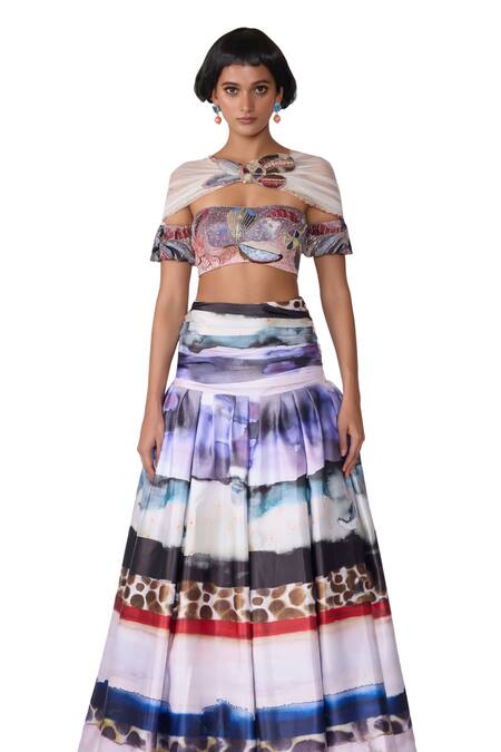 Shop Aisha Rao Multi Color Organza, Tulle Applique, Mystique Abstract Print Lehenga Blouse Set Online at Aza Fashions Shop_Aisha Rao_Multi Color Organza, Tulle Applique, Mystique Abstract Print Lehenga Blouse Set _Online_at_Aza_Fashions