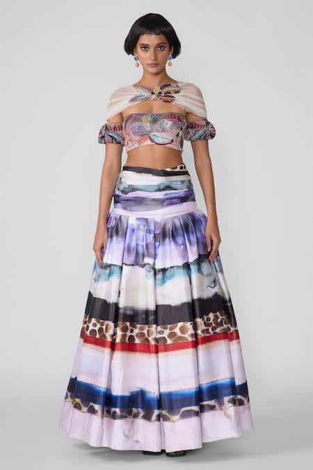 Aisha Rao Mystique Abstract Print Lehenga With Applique Blouse 