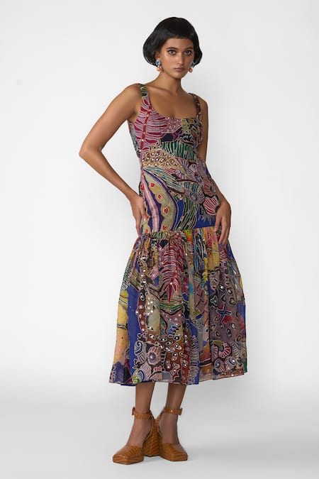 Aisha Rao Nerys Abstract Print Frill Dress 