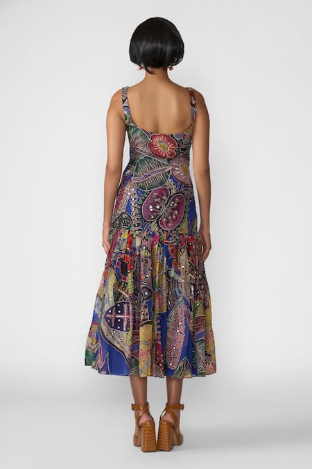 Shop Aisha Rao Multi Color Organza Sequins, Beads Scoop Neck Nerys Abstract Print Frill Dress at Aza Fashions Shop_Aisha Rao_Multi Color Organza Sequins, Beads Scoop Neck Nerys Abstract Print Frill Dress _at_Aza_Fashions
