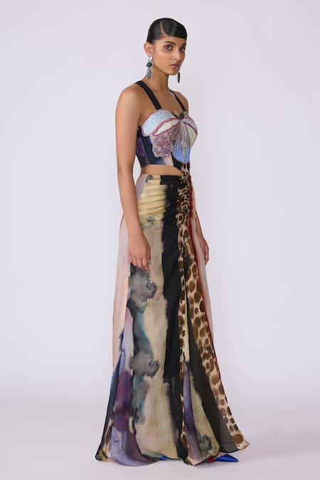 Aisha Rao Nyxen Printed Cut-Out Mermaid Gown 