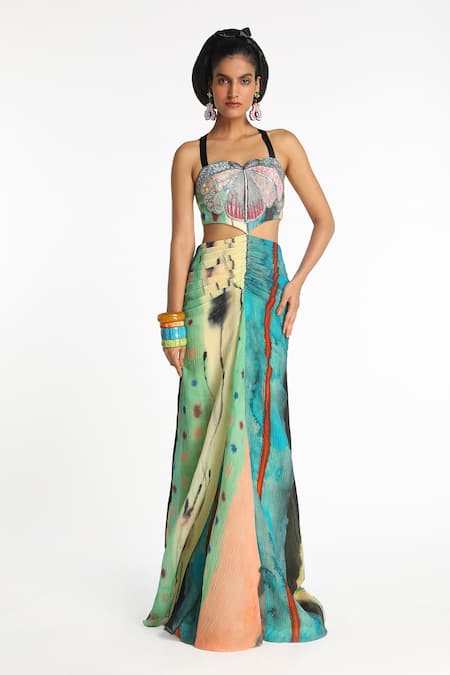 Aisha Rao Nyxenpop Cut-Out Printed Mermaid Gown 