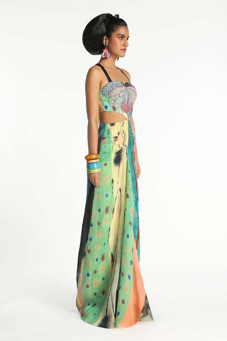 Aisha Rao Blue Applique, Sequins, Beads Sweetheart Nyxenpop Cut-out Printed Mermaid Gown Online at Aza Fashions Aisha Rao_Blue Applique, Sequins, Beads Sweetheart Nyxenpop Cut-out Printed Mermaid Gown _Online_at_Aza_Fashions