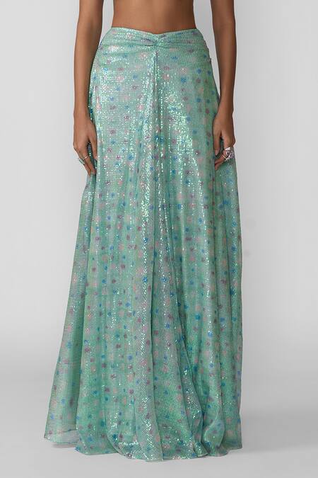 Aisha Rao Blue Tulle Applique, Sequins Sweetheart Oceana Embellished Skirt With Blouse Online at Aza Fashions Aisha Rao_Blue Tulle Applique, Sequins Sweetheart Oceana Embellished Skirt With Blouse _Online_at_Aza_Fashions