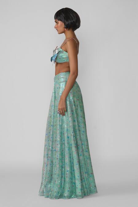 Buy Aisha Rao Blue Tulle Applique, Sequins Sweetheart Oceana Embellished Skirt With Blouse Online at Aza Fashions Buy_Aisha Rao_Blue Tulle Applique, Sequins Sweetheart Oceana Embellished Skirt With Blouse _Online_at_Aza_Fashions