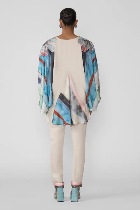 Shop Aisha Rao Off White Satin, Chiffon Applique, Adelina Embellished Printed Top And Pant Set at Aza Fashions Shop_Aisha Rao_Off White Satin, Chiffon Applique, Adelina Embellished Printed Top And Pant Set _at_Aza_Fashions