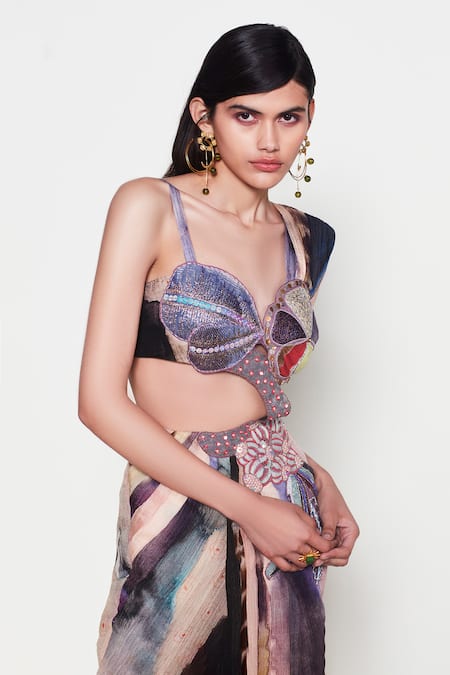Buy_Aisha Rao_Purple Sequins Sweetheart Neck Amandine Embroidered Saree Gown _Online_at_Aza_Fashions