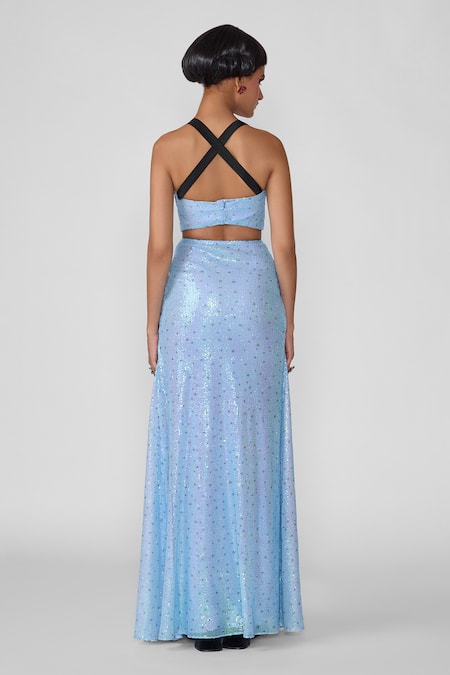 Shop Aisha Rao Blue Tulle Sequins Sweetheart Neck Astra Embellished Gathered Gown at Aza Fashions Shop_Aisha Rao_Blue Tulle Sequins Sweetheart Neck Astra Embellished Gathered Gown _at_Aza_Fashions