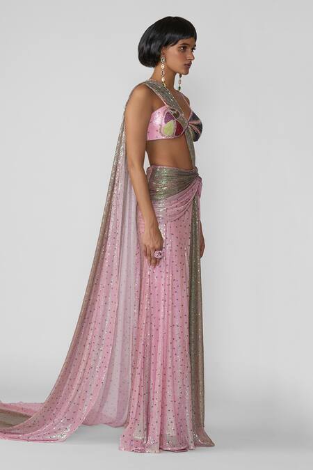 Buy Aisha Rao Pink Tulle Sequins Aven Ombre Embellished Pre-draped Saree With Blouse Online at Aza Fashions Buy_Aisha Rao_Pink Tulle Sequins Aven Ombre Embellished Pre-draped Saree With Blouse _Online_at_Aza_Fashions