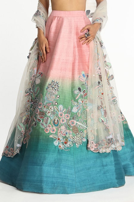 Buy Aisha Rao Blue Silk, Tulle Sequins, Embroidery Sweetheart Neck Azurena Ombre Lehenga Set Online at Aza Fashions Buy_Aisha Rao_Blue Silk, Tulle Sequins, Embroidery Sweetheart Neck Azurena Ombre Lehenga Set _Online_at_Aza_Fashions