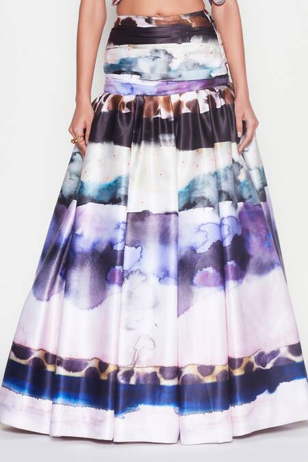 Aisha Rao Purple Polyester Sequins, Cut Work Asymmetric Biora Printed Tiered Skirt Set Online at Aza Fashions Aisha Rao_Purple Polyester Sequins, Cut Work Asymmetric Biora Printed Tiered Skirt Set _Online_at_Aza_Fashions