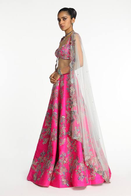 Shop Aisha Rao Pink Silk Sequins, Cut Work Sweetheart Blushique Floral Embroidered Lehenga Set Online at Aza Fashions Shop_Aisha Rao_Pink Silk Sequins, Cut Work Sweetheart Blushique Floral Embroidered Lehenga Set _Online_at_Aza_Fashions