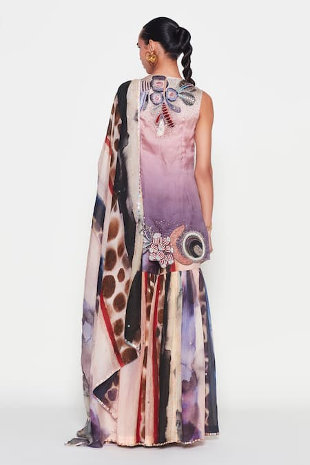 Shop Aisha Rao Purple Organza, , Polyester, Satin Cascada Printed Kurta Sharara Set at Aza Fashions Shop_Aisha Rao_Purple Organza, , Polyester, Satin Cascada Printed Kurta Sharara Set _at_Aza_Fashions