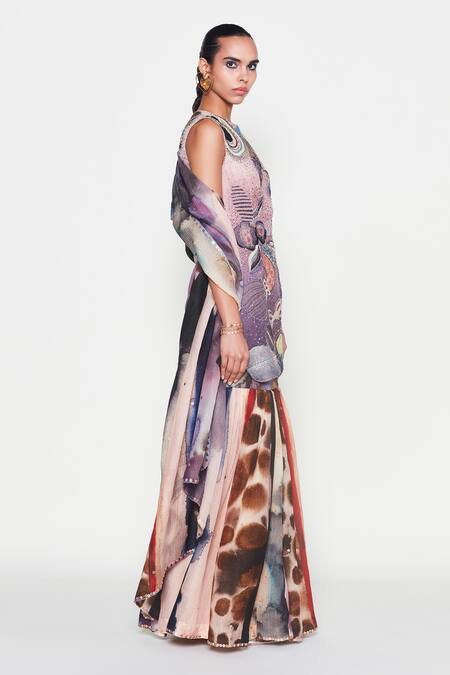 Aisha Rao Purple Organza, , Polyester, Satin Cascada Printed Kurta Sharara Set Online at Aza Fashions Aisha Rao_Purple Organza, , Polyester, Satin Cascada Printed Kurta Sharara Set _Online_at_Aza_Fashions