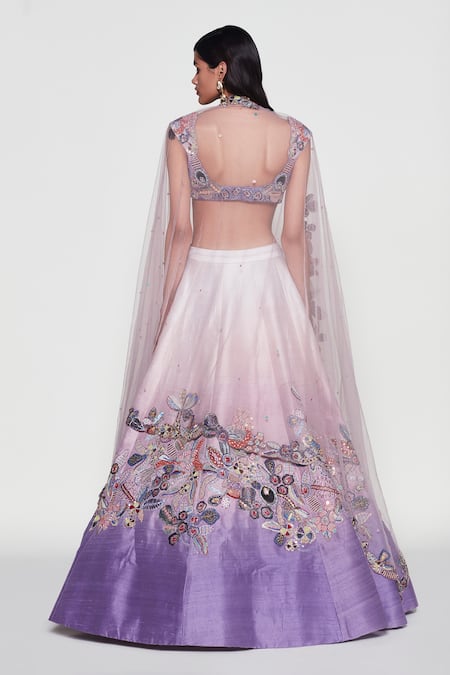 Shop Aisha Rao Ivory Silk, Net Sequins, Beads Clematis Ombre Applique Work Bridal Lehenga Set at Aza Fashions Shop_Aisha Rao_Ivory Silk, Net Sequins, Beads Clematis Ombre Applique Work Bridal Lehenga Set _at_Aza_Fashions