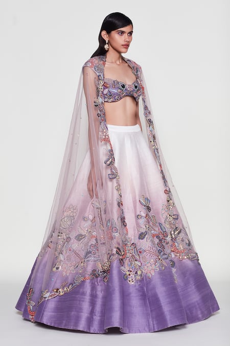 Aisha Rao Ivory Silk, Net Sequins, Beads Clematis Ombre Applique Work Bridal Lehenga Set Online at Aza Fashions Aisha Rao_Ivory Silk, Net Sequins, Beads Clematis Ombre Applique Work Bridal Lehenga Set _Online_at_Aza_Fashions