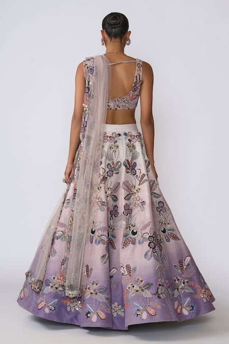 Shop Aisha Rao Ivory Silk Sequins, Beads, Eden Floral Applique Embellished Bridal Lehenga Set at Aza Fashions Shop_Aisha Rao_Ivory Silk Sequins, Beads, Eden Floral Applique Embellished Bridal Lehenga Set _at_Aza_Fashions