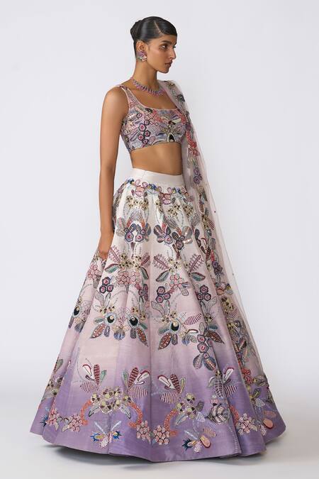 Aisha Rao Ivory Silk Sequins, Beads, Eden Floral Applique Embellished Bridal Lehenga Set Online at Aza Fashions Aisha Rao_Ivory Silk Sequins, Beads, Eden Floral Applique Embellished Bridal Lehenga Set _Online_at_Aza_Fashions