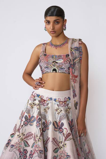 Buy Aisha Rao Ivory Silk Sequins, Beads, Eden Floral Applique Embellished Bridal Lehenga Set Online at Aza Fashions Buy_Aisha Rao_Ivory Silk Sequins, Beads, Eden Floral Applique Embellished Bridal Lehenga Set _Online_at_Aza_Fashions
