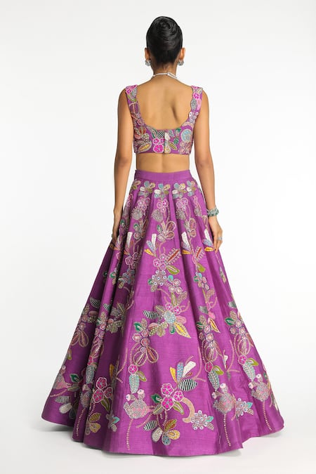 Aisha Rao Eminara Floral Applique Embellished Bridal Lehenga Set 