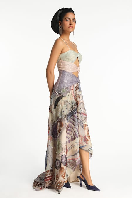 Aisha Rao_Purple Organza, Lurex Sequins, Zari Enchante Printed And Embellished Gown _Online_at_Aza_Fashions