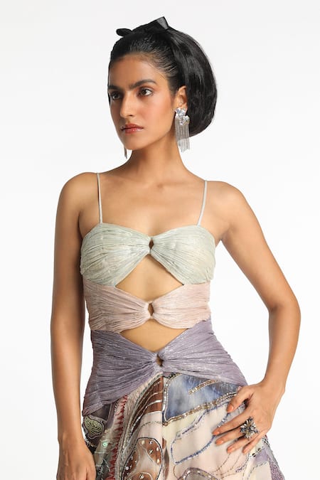 Buy_Aisha Rao_Purple Organza, Lurex Sequins, Zari Enchante Printed And Embellished Gown _Online_at_Aza_Fashions