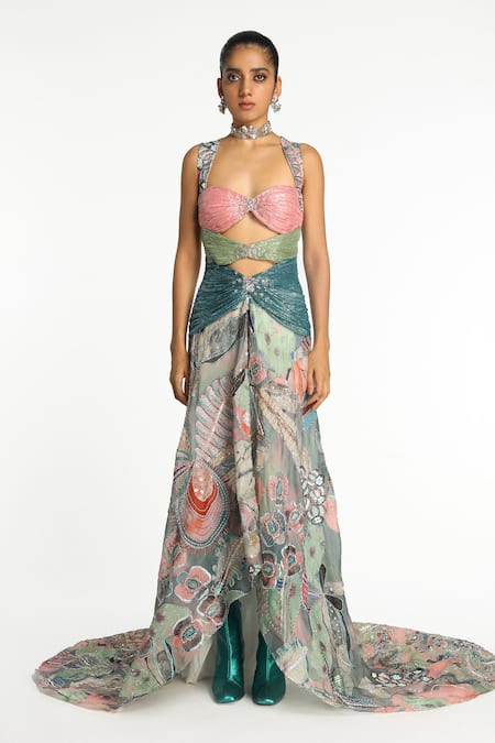 Aisha Rao Enchante Pop Botanical Print Gown 