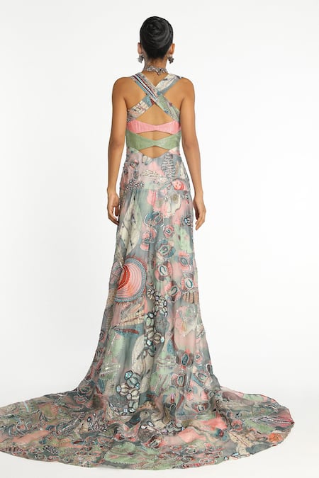 Aisha Rao Enchante Pop Botanical Print Gown 