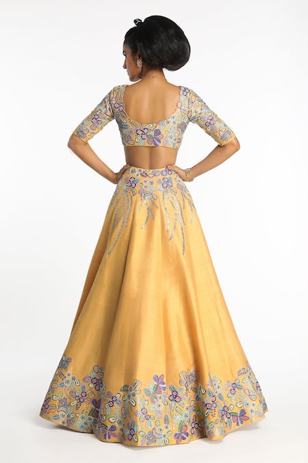 Aisha Rao Gleamora Floral Applique Embellished Bridal Lehenga Set 