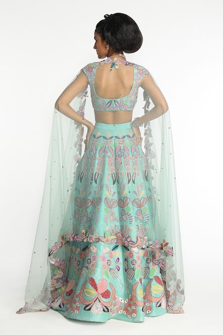 Aisha Rao Seaglimmer Floral Applique Lehenga Set 