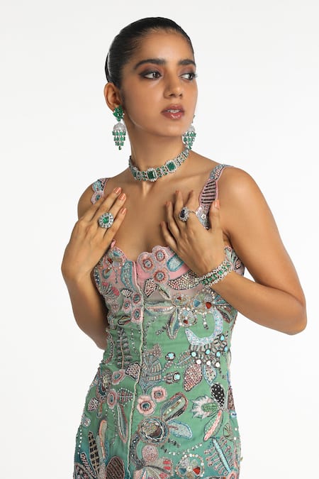 Shop_Aisha Rao_Blue Tulle, Viscose, Organza Sequins, Serene Sultana Ombre Kurta With Sharara _Online_at_Aza_Fashions