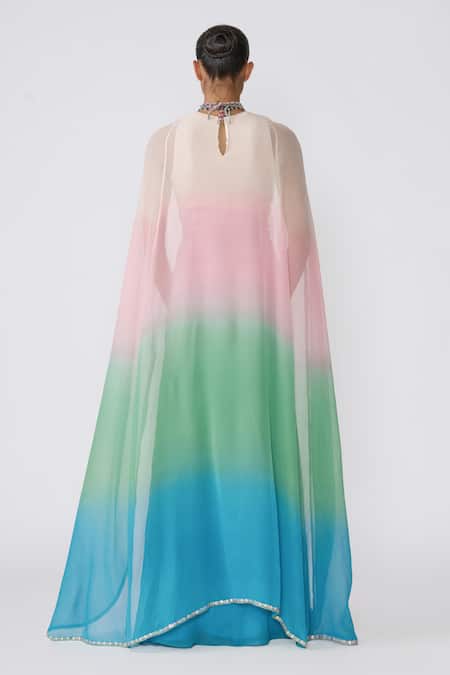 Aisha Rao Sorbet Ombre Applique Gown 