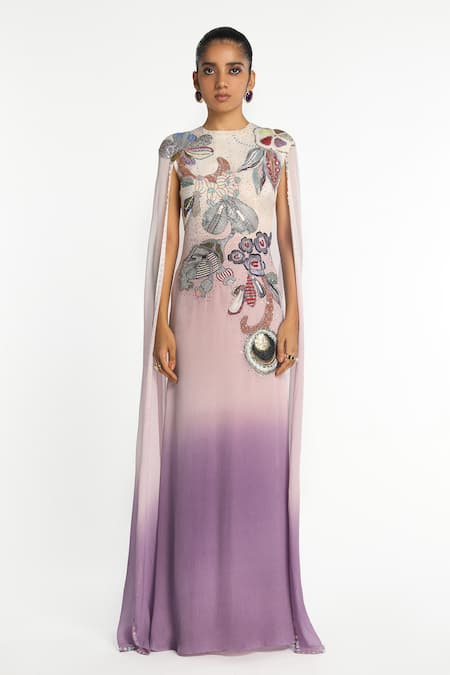 Aisha Rao Sorbet Ombre Floral Applique Gown 