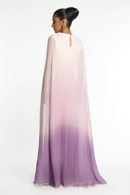 Aisha Rao Sorbet Ombre Floral Applique Gown 