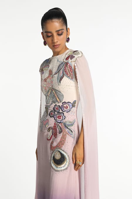 Buy Aisha Rao Purple Chiffon Applique, Sequins, Beads Round Neck Sorbet Ombre Floral Gown Online at Aza Fashions Buy_Aisha Rao_Purple Chiffon Applique, Sequins, Beads Round Neck Sorbet Ombre Floral Gown _Online_at_Aza_Fashions