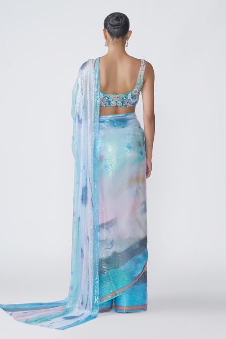 Aisha Rao Spectra Sequin Embellished Pre-Draped Saree With Blouse 