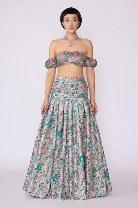 Aisha Rao Sylph Floral Applique Blouse With Skirt 