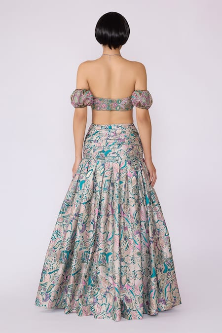 Aisha Rao Sylph Floral Applique Blouse With Skirt 