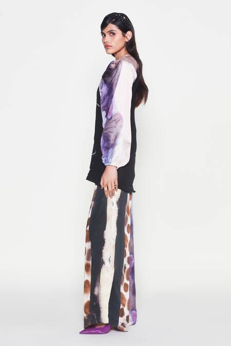 Aisha Rao_Purple Chiffon, Silk , Silk, Twilight Floral Kurta With Pant _Online_at_Aza_Fashions