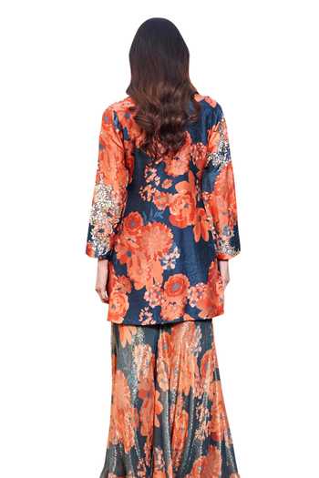 Archana Shah_Multi Color Silk Embroidery, Zari Floral Print Kurta Sharara Set _at_Aza_Fashions