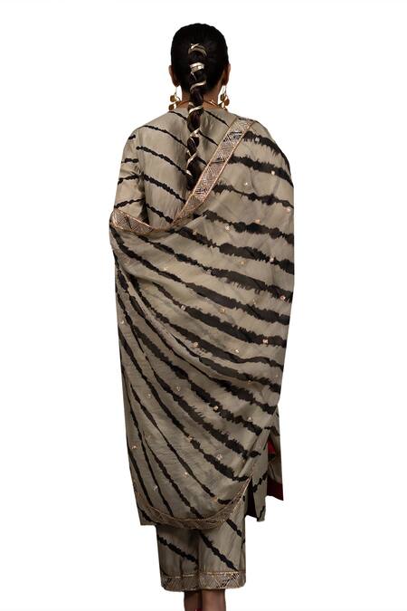 Bhusattva_Green Organza, Cotton, Silk Rajasthani Leheriya Tie Dye Pattern Kurta Set _at_Aza_Fashions