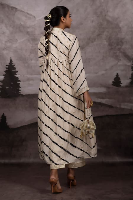 Bhusattva Zardozi Embroidered Leheriya Shrug Dress Palazzo Pant Set 