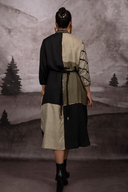 Bhusattva Patchwork Embroidered Dress With Rope Belt 