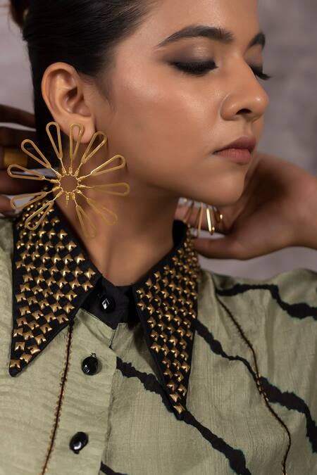 Bhusattva_Green Silk Sequins Collared Embroidered Shirt Dress _at_Aza_Fashions